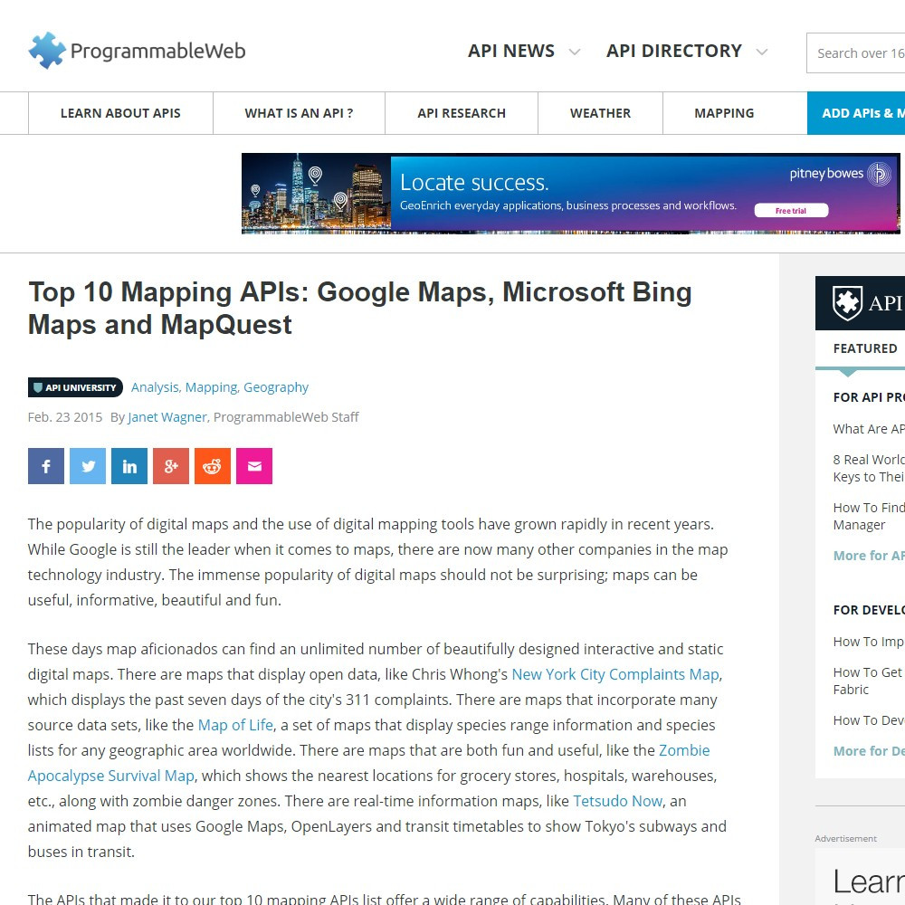 Top 10 Mapping APIs: Google Maps, Microsoft Bing Maps and MapQuest