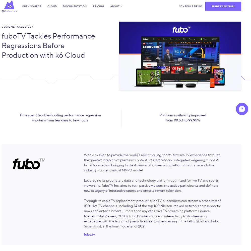 fuboTV Tackles Performance Regressions Before Production with k6 Cloud