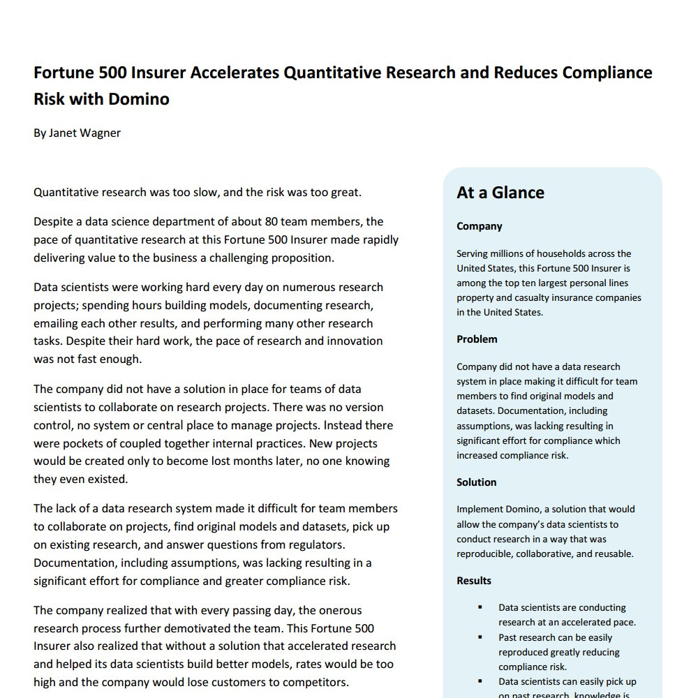 Fortune 500 Insurer Accelerates Quantitative Research and Reduces Compliance